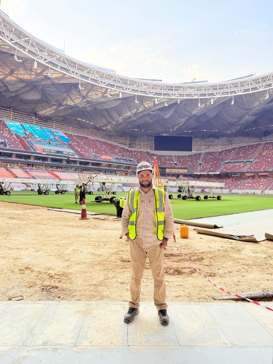 PLS engineer in the stadium bowl during testing