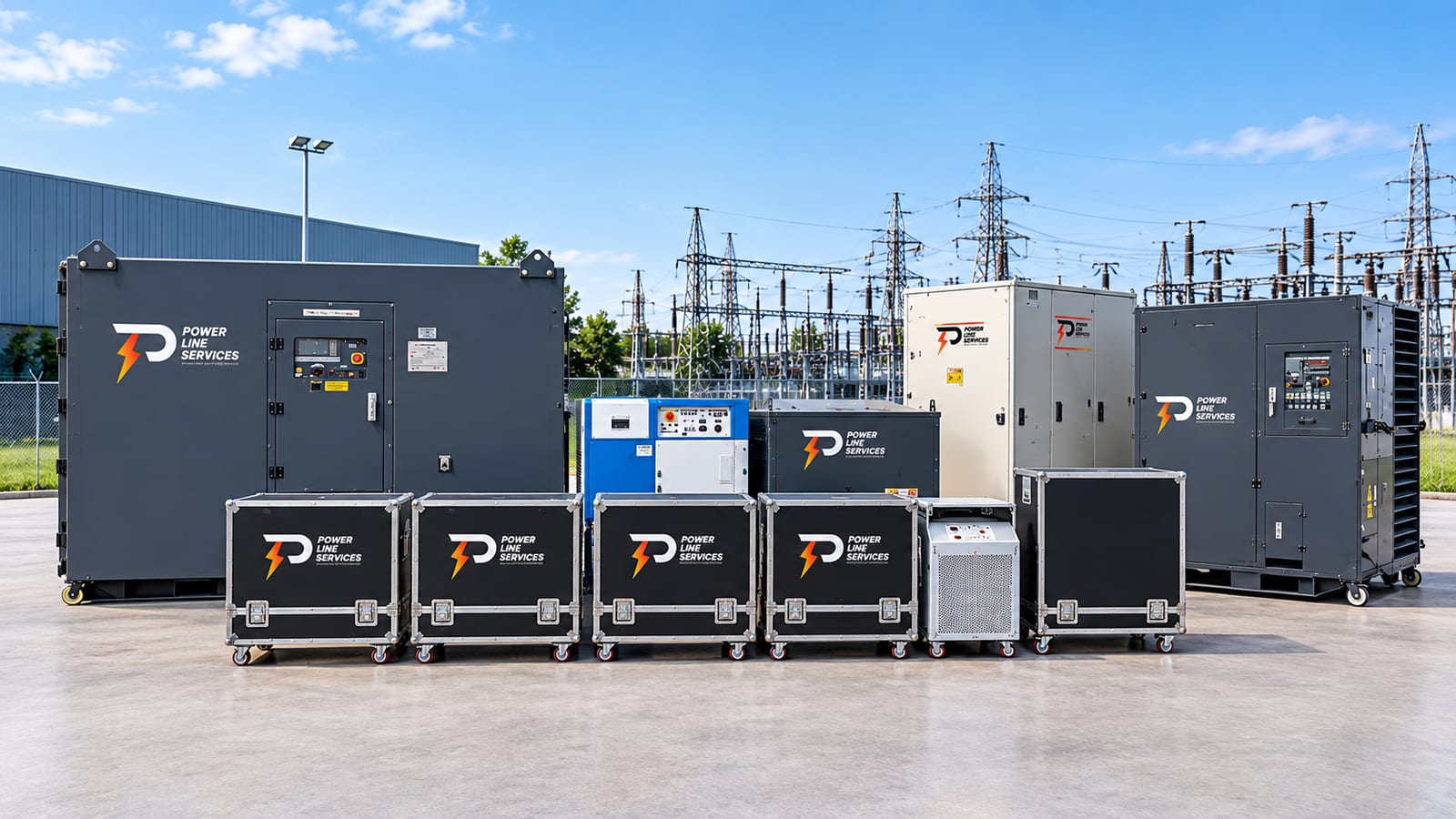 PLS load bank fleet on display, from portable cased units to containerised banks